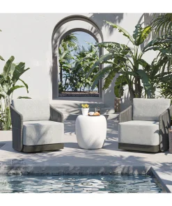 Alternative view of Allariz Swivel Armchair in Warm Grey Fabric - Modern Upholstered Lounge Chair with 360° Rotation